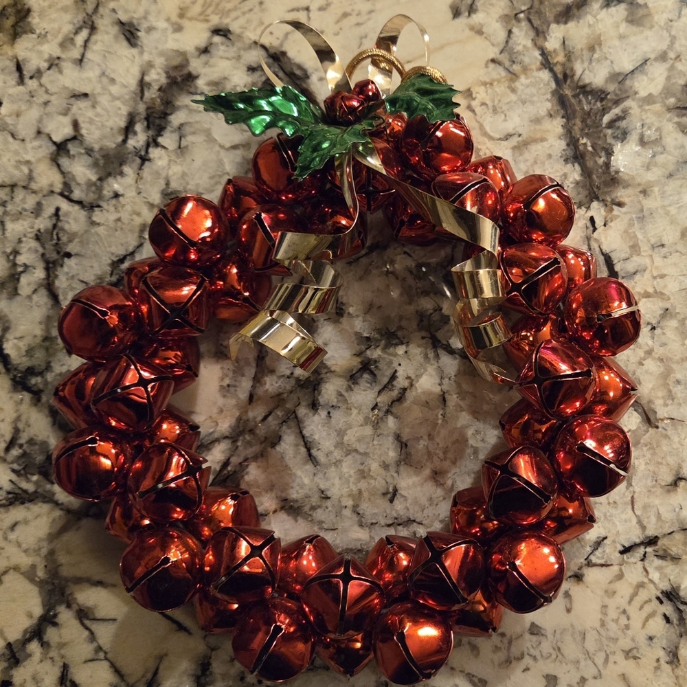 Vintage Red Metal Jingle Sleigh Bell Christmas Holiday Wreath 9" Diameter
